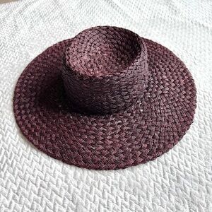 Lack of Color Straw Sun Hat Womens S Burgundy Wide Brim UPF50+ Beach Resort Boho